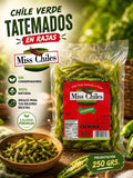 Caja de Chile Verde Rajas Tatemado Miss Chiles 250 gr 20 piezas