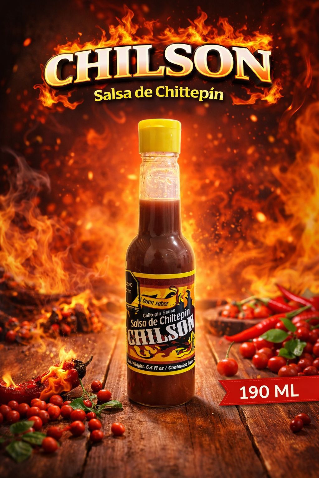 Caja de ChilSon Salsa de Chiltepin Receta Serrana 190 ml 20 piezas