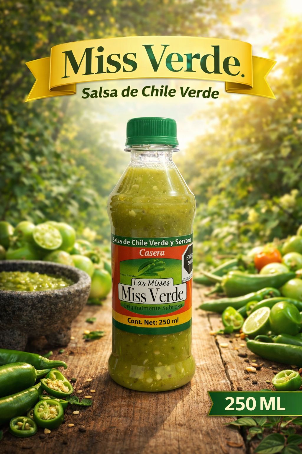Caja de Miss Verde Salsa Casera Chile Anaheim y Serrano 250 ml 20 piezas