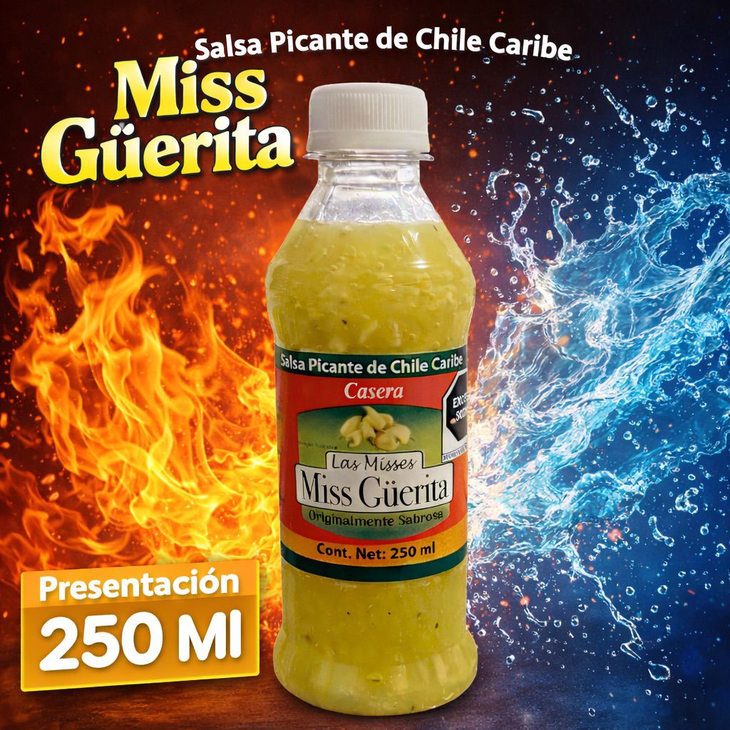 Caja de Miss Güerita Salsa Casera de Chile Caribe 250 ml 20 piezas
